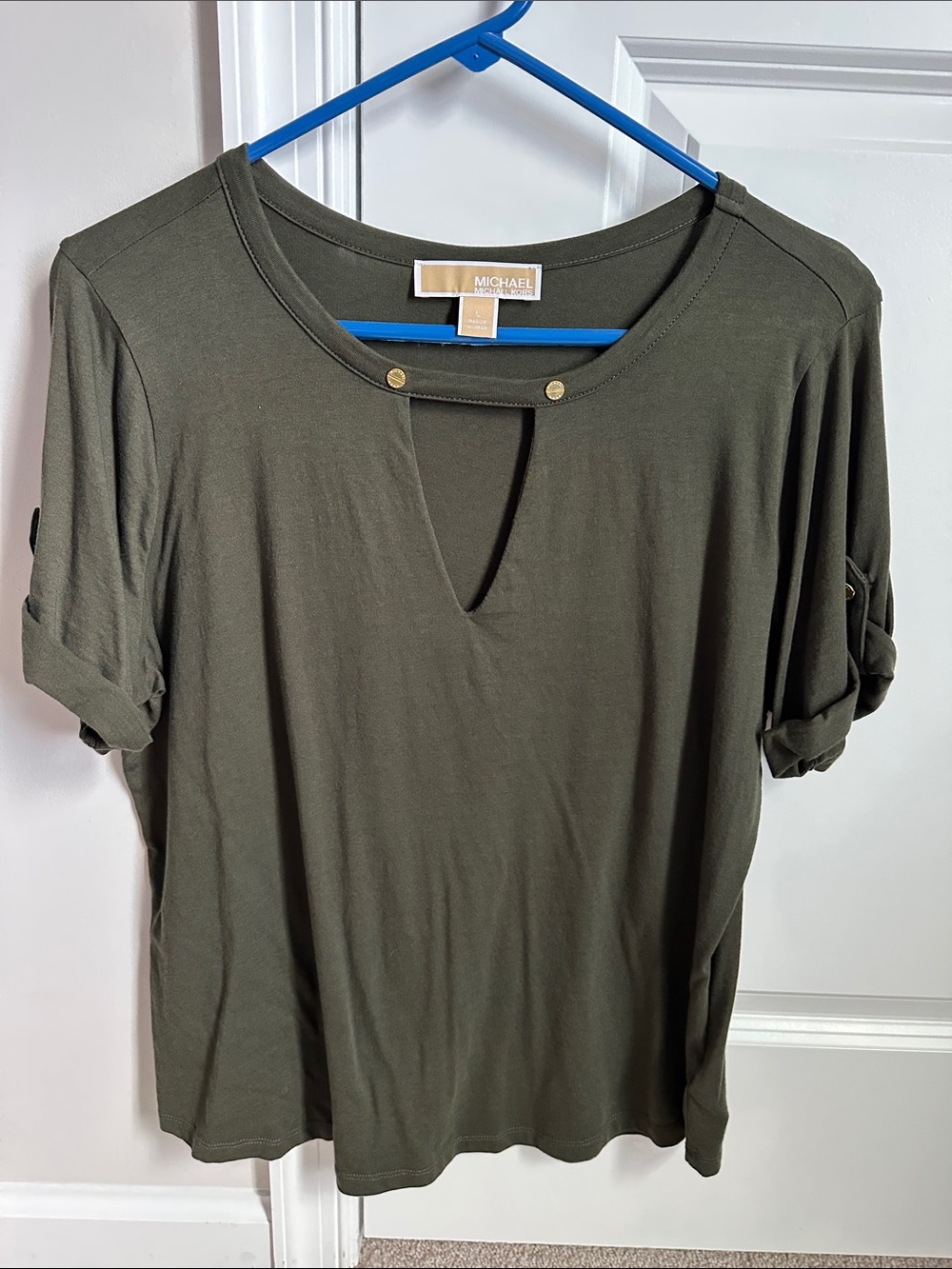 Michael Kors Green Cut Out Short Sleeve Blouse